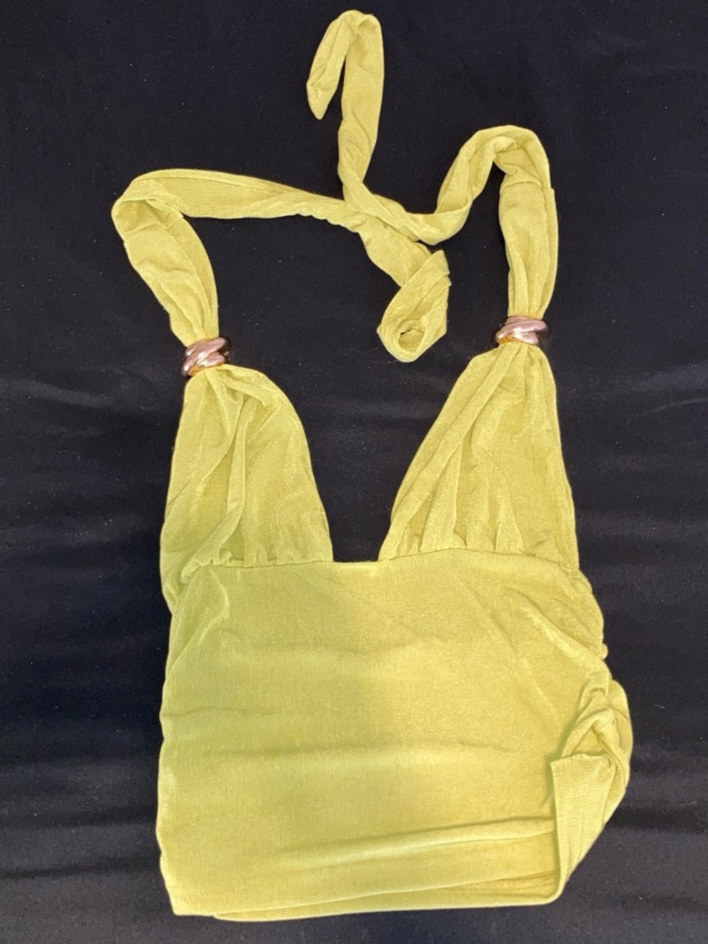 Women’s Olive Green Halter Crop Top - Sleeveless Tie Neck